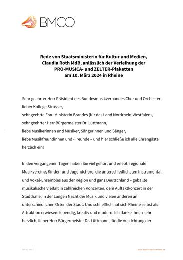 Abbildung: Seite 1 des Redemanuskripts