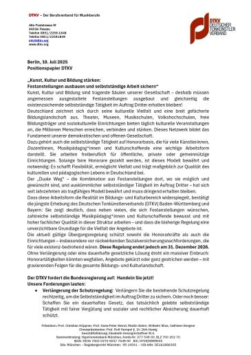 Abbildung: Erste Seite des Positionspapiers