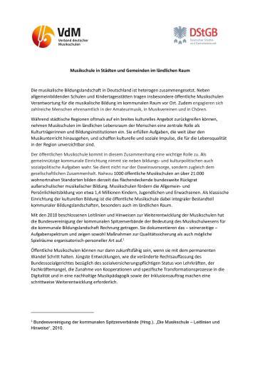 Cover Musikschule in Städten und Gemeinden im ländlichen Raum