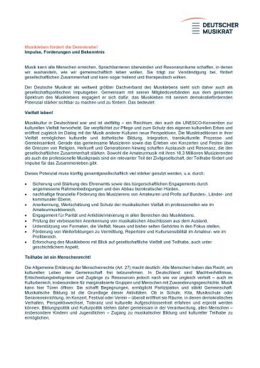 Cover Resolution Musikleben fördert die Demokratie