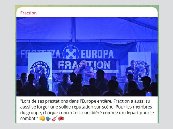 Screenshot Telegram, Konzert der französischen RechtsRockband Fraction