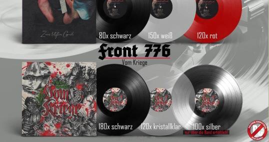Vinylplatten in u. a. schwarz, weiß und rot des extrem rechten Plattenlabels PC-Records