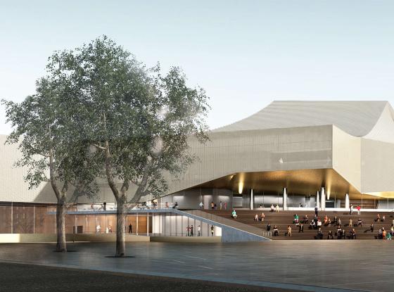 Visualisierung des Staaatstheaters Karlsruhe nach Abschluss der Sanierungs- und Umbaumaßnahmen.
