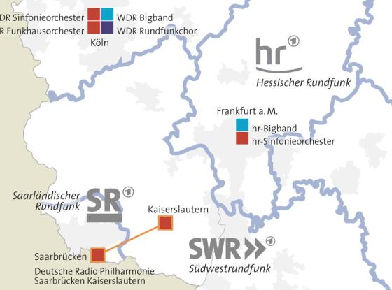 Teaser: Topografie der Landesrundfunkanstalen der ARD.